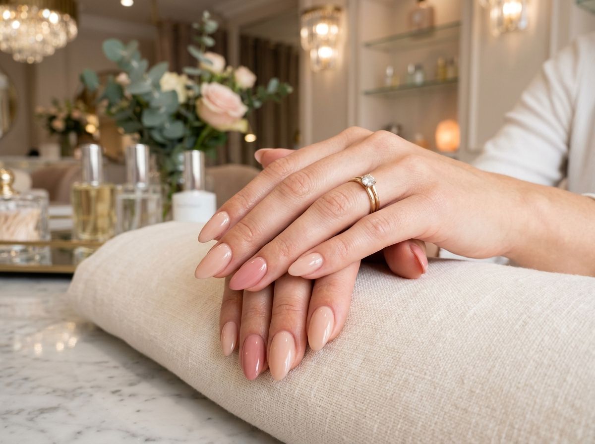 Elegante Maniküre mit zartem Roségel und gepflegten Naturnägeln